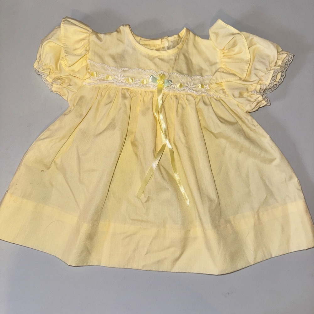 Alexis Vintage Ruffle Lace Baby Dress Yellow 6 Months Coquette Retro